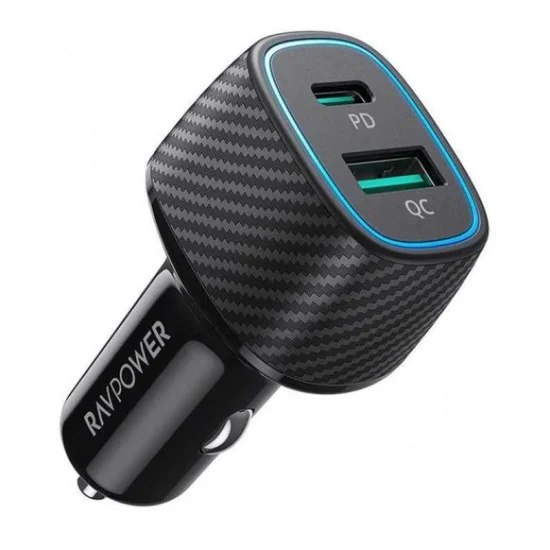 Ravpower 48W Dual Port Car Charger With Pd30W + Qc3.0 Black Offline